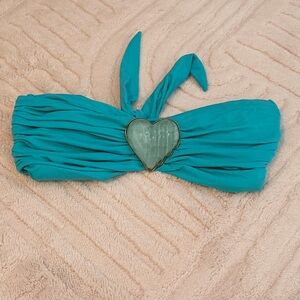 Turquoise Bandeau Bikini Swimsuit Top with Heart Accent small ANK by Mirla